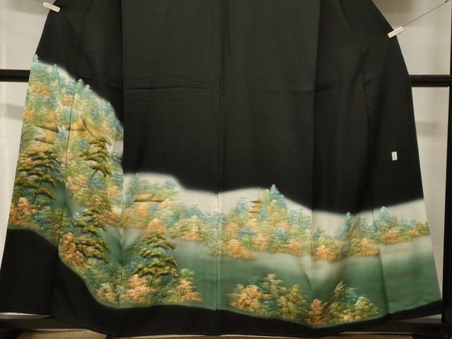 平和屋着物■豪華黒留袖 樹林風景文 暈し染め 金彩 正絹 逸品 CABH8891ev