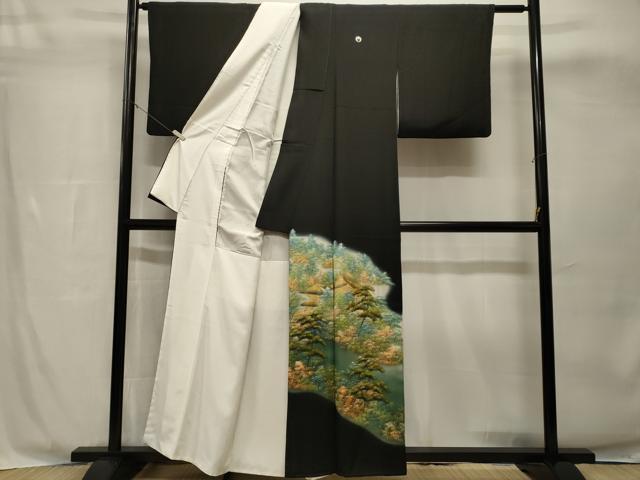 平和屋着物■豪華黒留袖 樹林風景文 暈し染め 金彩 正絹 逸品 CABH8891ev