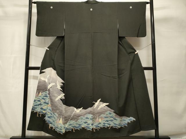 平和屋着物■豪華黒留袖 浜松飛鶴文 暈し染め 正絹 逸品 CABH8892ev