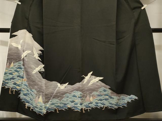 平和屋着物■豪華黒留袖 浜松飛鶴文 暈し染め 正絹 逸品 CABH8892ev