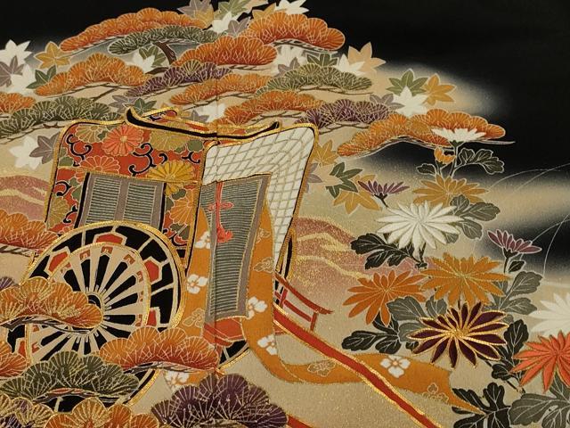 平和屋着物■豪華黒留袖 作家物 駒刺繍 御所車草花文 暈し染め 金彩 正絹 逸品 CABH8894ev
