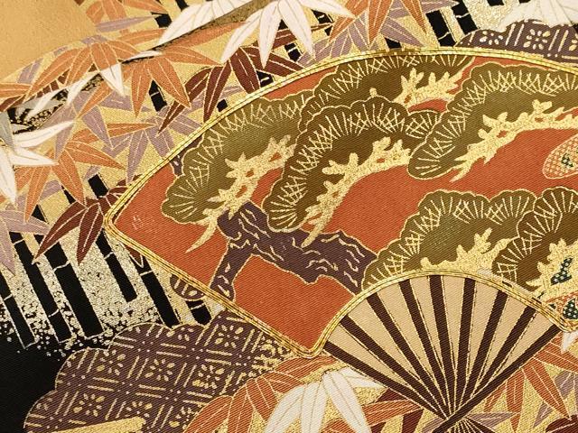 平和屋着物■豪華黒留袖 駒刺繍 笹竹扇面花文 金彩 正絹 逸品 CABH8897ev
