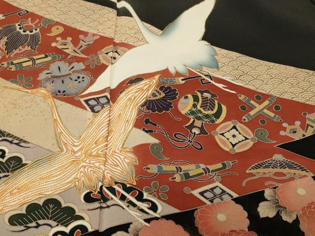 平和屋着物■豪華黒留袖 作家物 駒刺繍 飛鶴宝尽し花文 金彩 正絹 逸品 CABH8898ev