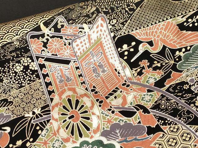 平和屋着物■豪華黒留袖 駒刺繍 束ね熨斗飛鶴御所車花文 金銀彩 正絹 逸品 CABH8903ev