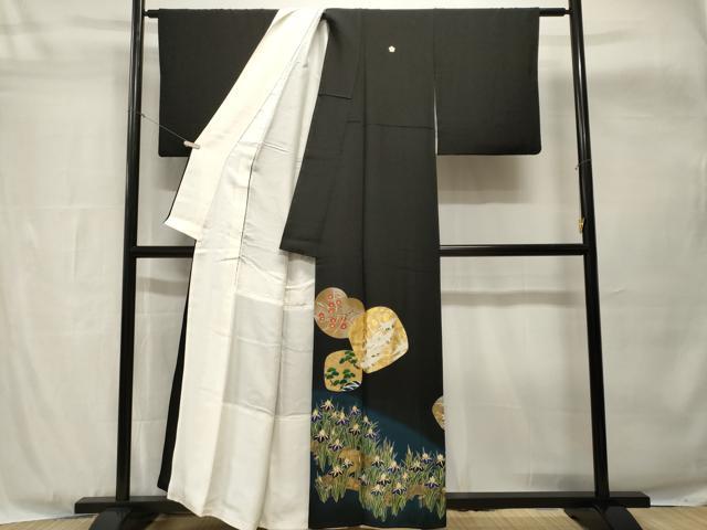 平和屋着物■豪華黒留袖 駒刺繍 杜若 飛鶴枝松梅文 暈し染め 金彩 正絹 逸品 CABH8904ev