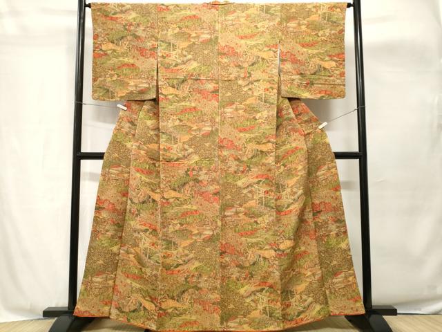 平和屋着物■上質な小紋 人物風景文 鬼しぼ縮緬 正絹 逸品 CABH8910ev