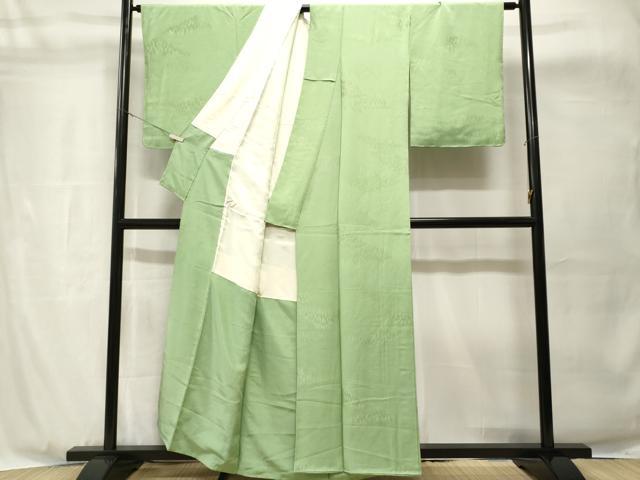 平和屋着物■上質な色無地 樹林地紋 若苗色 正絹 逸品 CABH8940ev