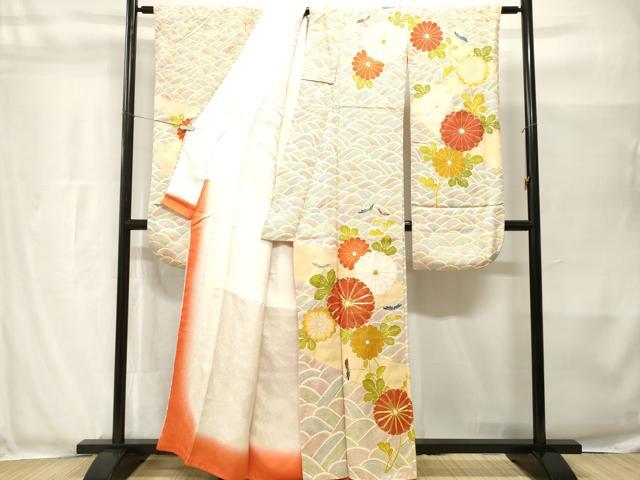 平和屋着物■豪華振袖 駒刺繍 流水枝菊文 金彩 金通し地 正絹 逸品 CABH8961ev