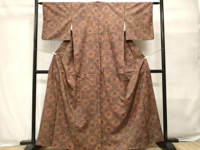 平和屋着物■上質な紬 幾何学花文 正絹 逸品 CABH8962ev