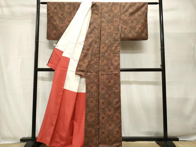 平和屋着物■上質な紬 幾何学花文 正絹 逸品 CABH8962ev