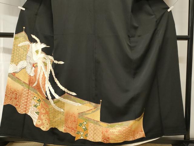 平和屋着物■豪華黒留袖 刺繍 屏風鳳凰花文 暈し染め 金彩 正絹 逸品 CABH8964ev