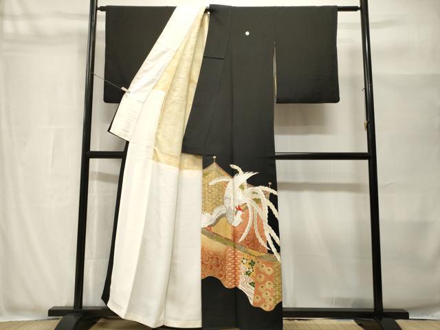 平和屋着物■豪華黒留袖 刺繍 屏風鳳凰花文 暈し染め 金彩 正絹 逸品 CABH8964ev
