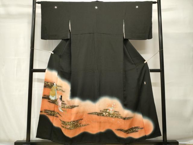 平和屋着物■豪華黒留袖 作家物 刺繍 人物花籠文 暈し染め 金彩 正絹 逸品 CABH8970ev