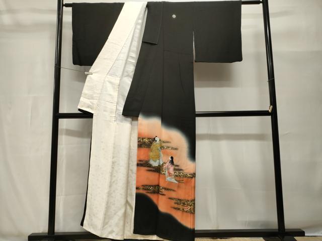 平和屋着物■豪華黒留袖 作家物 刺繍 人物花籠文 暈し染め 金彩 正絹 逸品 CABH8970ev