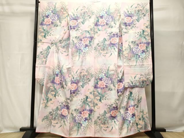平和屋着物■豪華振袖 バラ 草花文 暈し染め 銀彩 正絹 逸品 CABH8974ev