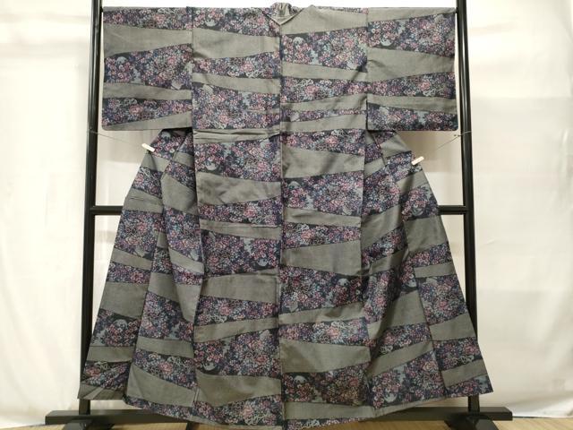 平和屋着物■本場大島紬 横段草花文 正絹 逸品 CABH8977ev