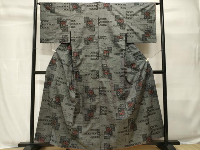 平和屋着物■本場大島紬 7マルキ エ霞色紙杜若文 正絹 逸品 CABH9002ev