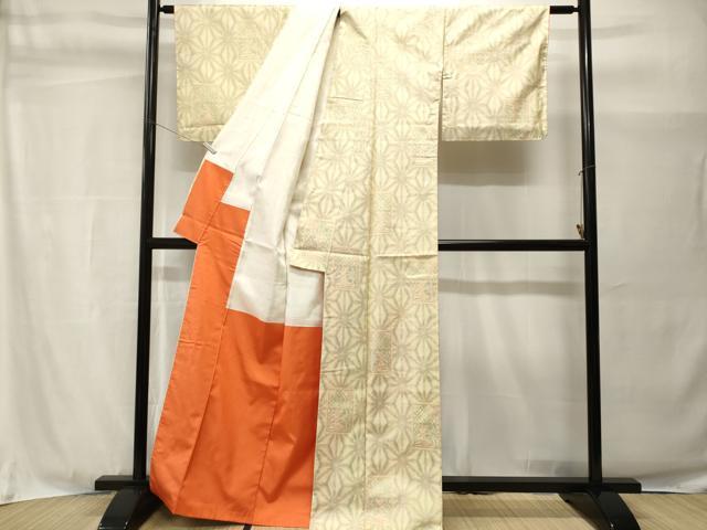 平和屋着物■本場大島紬 白大島 麻の葉色紙文 正絹 逸品 CABH9012ev