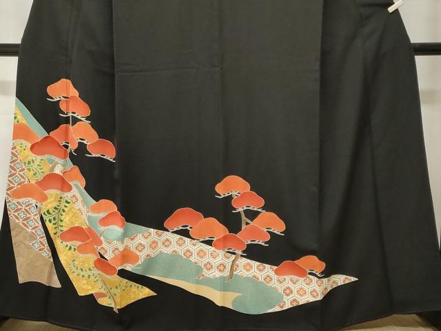 平和屋着物■豪華黒留袖 駒刺繍 七宝亀甲花松文 金彩 正絹 逸品 CABH9015ev