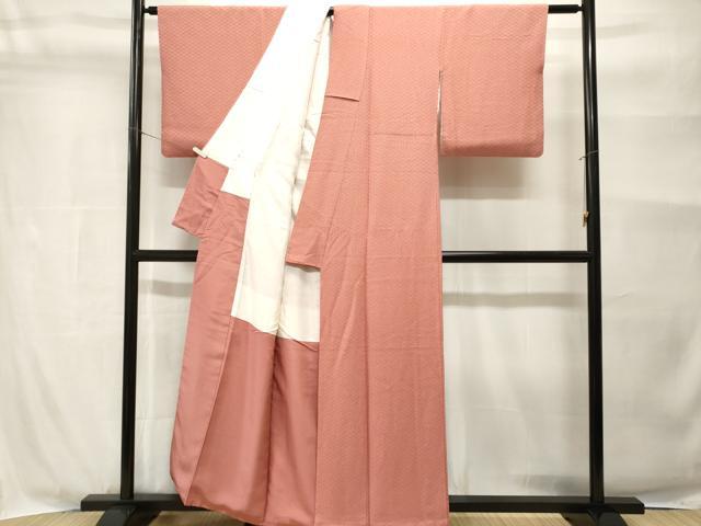 平和屋着物■上質な色無地 蜀江地紋 真赭色 正絹 逸品 CABH9028ev