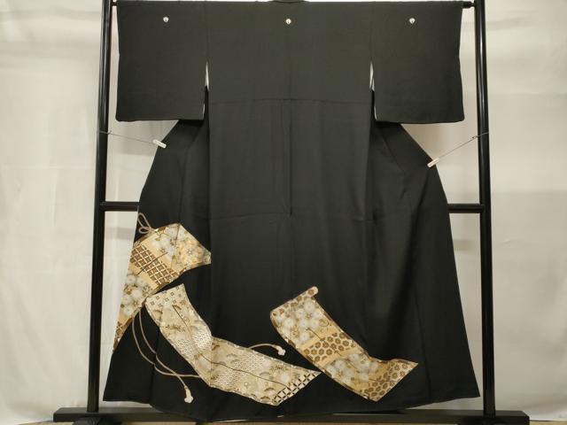 平和屋着物■豪華黒留袖 駒刺繍 蒔絵吉祥花文 金銀彩 正絹 逸品 CABH9037ev
