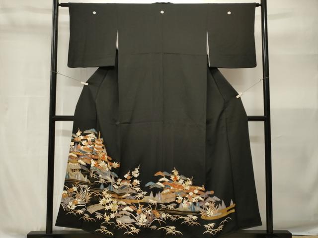 平和屋着物■豪華黒留袖 駒刺繍 松竹梅御所解文 金彩 正絹 逸品 CABH9038ev