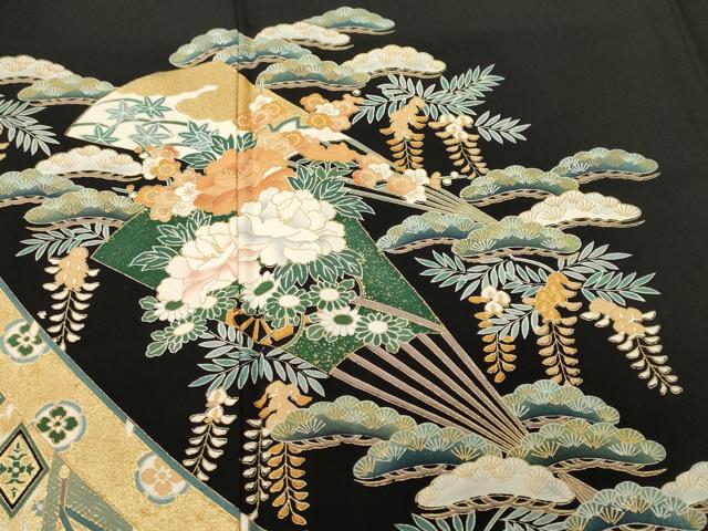 平和屋着物■豪華黒留袖 松竹梅扇面藤花房文 金彩 正絹 逸品 CABH9044ev