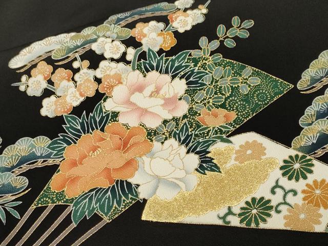 平和屋着物■豪華黒留袖 松竹梅扇面藤花房文 金彩 正絹 逸品 CABH9044ev