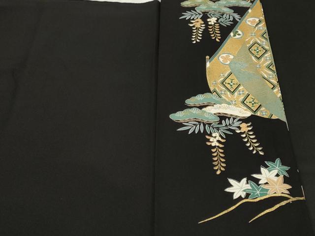 平和屋着物■豪華黒留袖 松竹梅扇面藤花房文 金彩 正絹 逸品 CABH9044ev