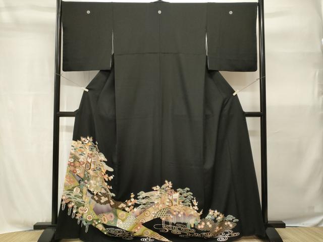 平和屋着物■豪華黒留袖 駒刺繍 御所車鳳凰吉祥文 暈し染め 金銀彩 正絹 逸品 CABH9046ev