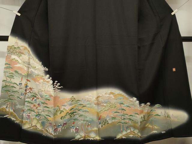 平和屋着物■豪華黒留袖 作家物 人物風景文 暈し染め 金彩 正絹 逸品 CABH9049ev