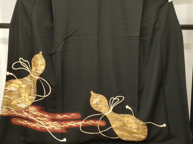 平和屋着物■豪華黒留袖 駒刺繍 瓢箪浜松文 暈し染め 金彩 正絹 逸品 CABH9052ev