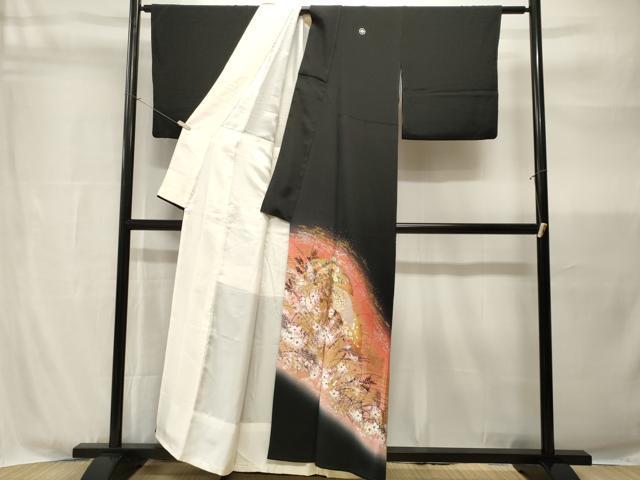 平和屋着物■豪華黒留袖 芒扇面草花文 暈し染め 金銀彩 正絹 逸品 CABH9053ev