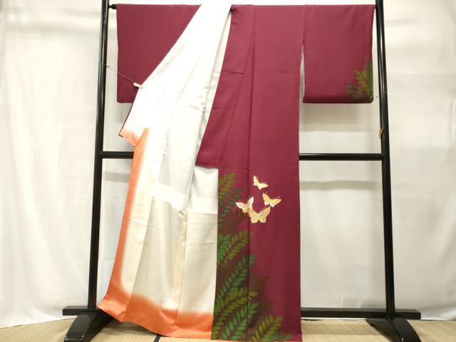 平和屋着物■訪問着 枝葉舞蝶文 暈し染め 金銀彩 正絹 逸品 CABH9069ev