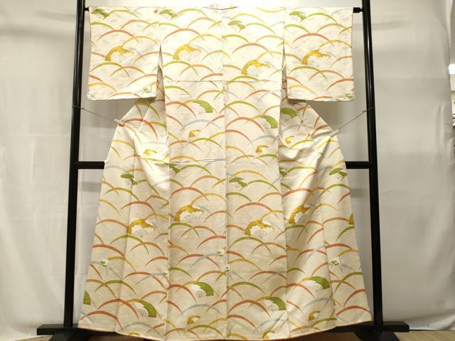 平和屋着物■上質な小紋 芝草扇面文 金彩 金通し地 正絹 逸品 CABH9072ev