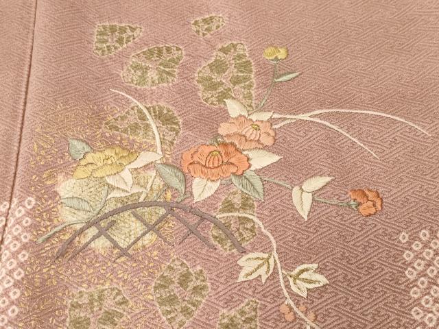 平和屋着物■訪問着 絞り 刺繍 籬草花文 金彩 正絹 逸品 CABH9073ev