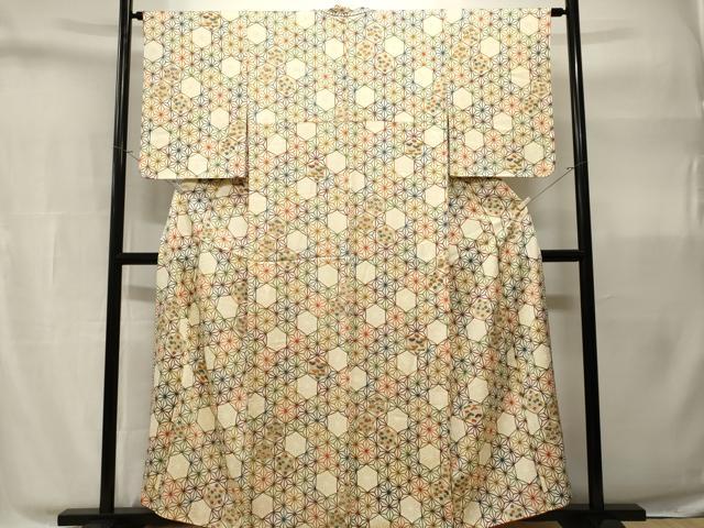平和屋着物■上質な小紋 亀甲麻の葉文様 正絹 逸品 CABH9078ev