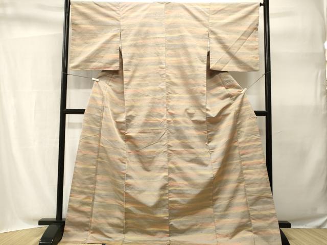 平和屋着物■上質な紬 横段霞文 ロング丈 正絹 逸品 CABH9085ev
