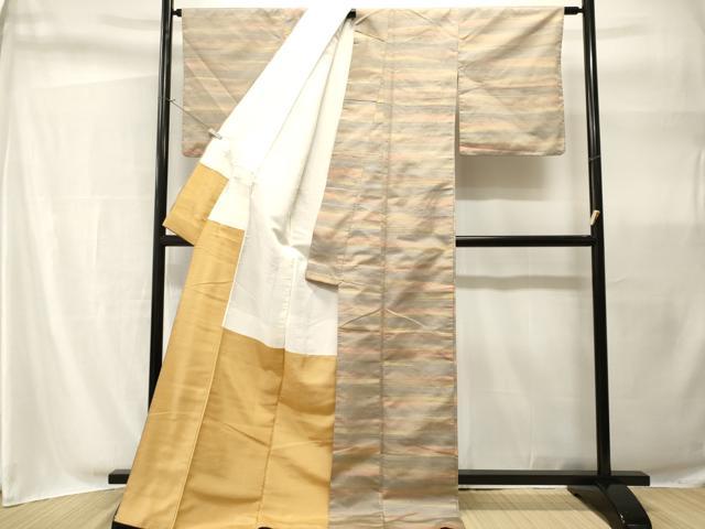 平和屋着物■上質な紬 横段霞文 ロング丈 正絹 逸品 CABH9085ev