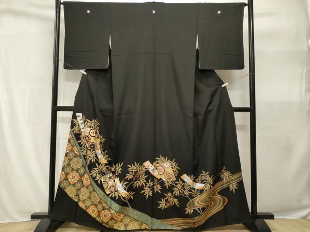 平和屋着物■豪華黒留袖 駒刺繍 短冊木の実枝葉文 金彩 正絹 逸品 CABH9090ev