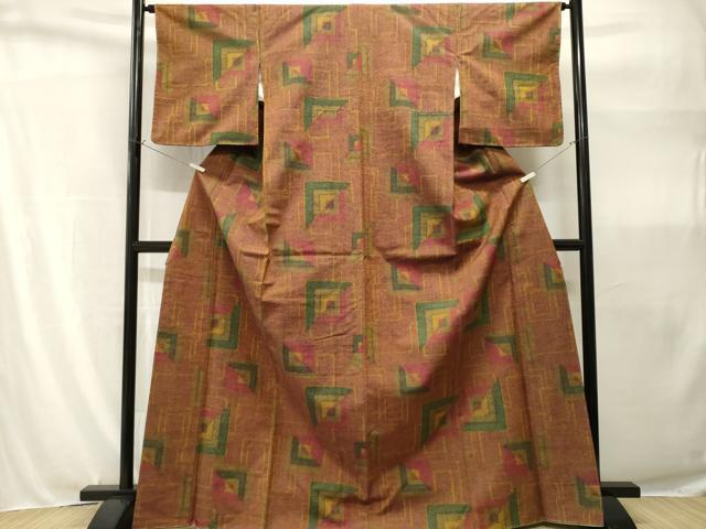 平和屋着物■上質な紬 幾何学文様 正絹 逸品 CABH9092ev