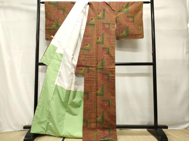平和屋着物■上質な紬 幾何学文様 正絹 逸品 CABH9092ev