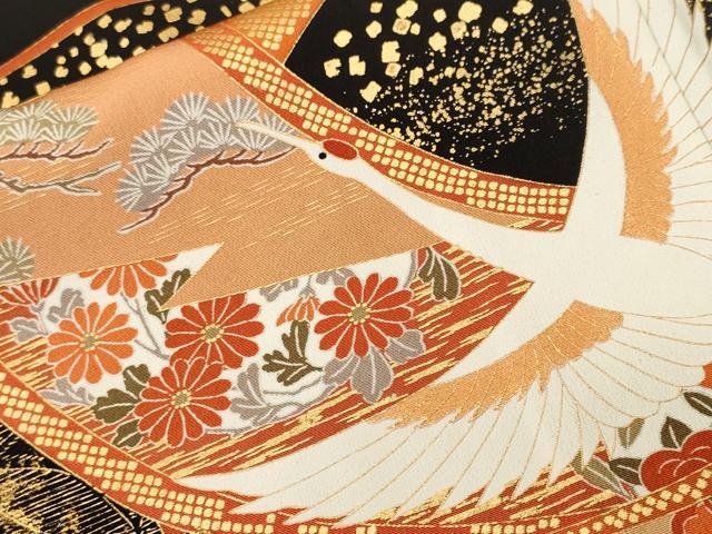平和屋着物■豪華黒留袖 駒刺繍 絵巻飛鶴草花文 金彩 正絹 逸品 CABH9093ev