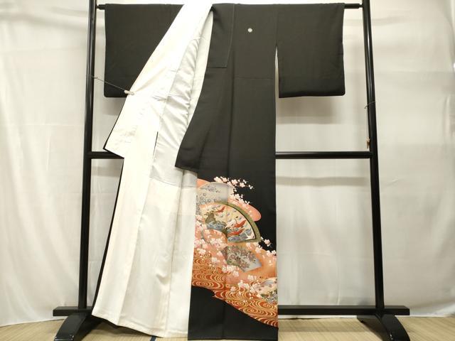 平和屋着物■豪華黒留袖 流水地紙重ね飛鶴鴛鴦文 暈し染め 金彩 正絹 逸品 CABH9096ev