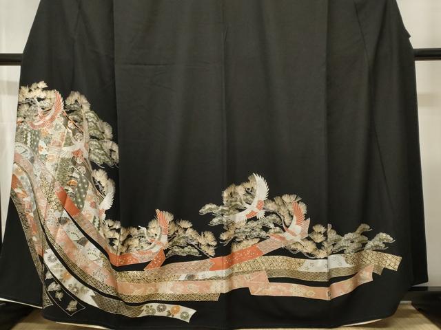 平和屋着物■豪華黒留袖 鬘帯飛鶴松葉花文 金銀彩 三越扱い 正絹 逸品 CABH9102ev