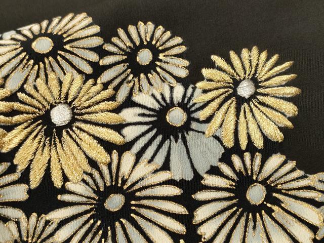 平和屋着物■豪華黒留袖 刺繍 菊文 金銀彩 正絹 逸品 CABH9107ev