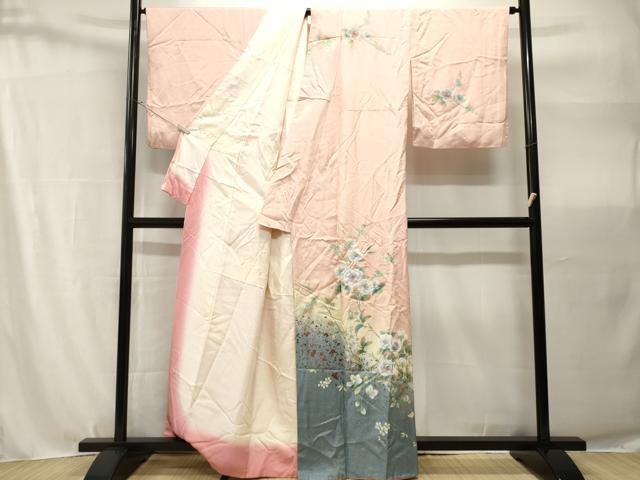 平和屋着物■訪問着 螺鈿 枝花蝶文 暈し染め 金彩 正絹 逸品 CABH9108ev