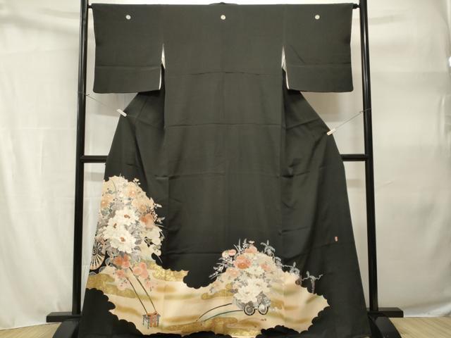 平和屋着物■豪華黒留袖 作家物 刺繍 花車文 暈し染め 金彩 正絹 逸品 CABH9109ev