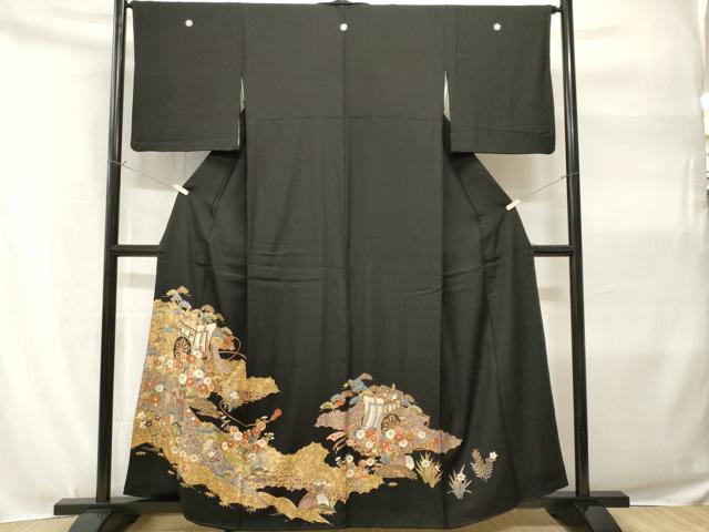 平和屋着物■豪華黒留袖 御所車花文 金彩 正絹 逸品 CABH9113ev