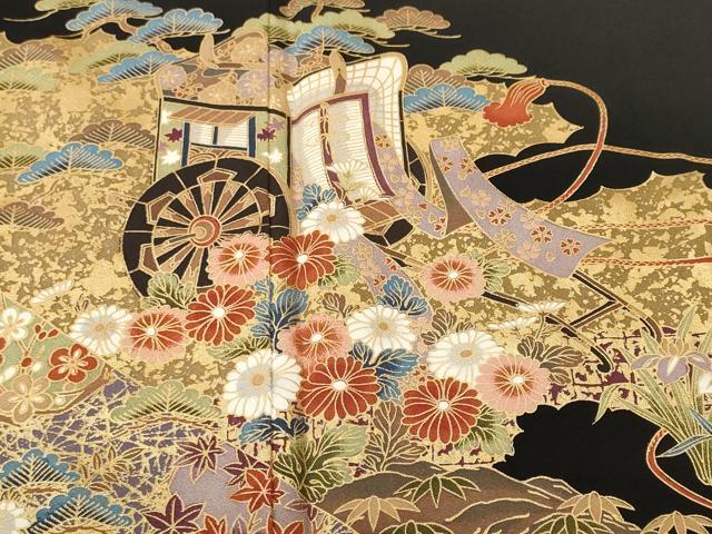 平和屋着物■豪華黒留袖 御所車花文 金彩 正絹 逸品 CABH9113ev